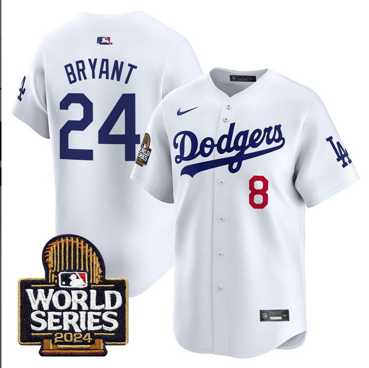 Men MLB Los Angeles Dodgers #24 Bryant white 2024 World Series Champions Patch Limited Jersey20241105 style 1